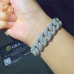 Moissanite 15mm 925 Sterling Silver VVS Moissanite Diamond <b>Iced</b> <b>Out</b> Cuban Link <b>Chain</b> Hip Hop Jewelry Bracelet Cuban Link - Product Image 6