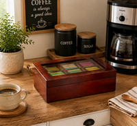 Boîte à thé élégante en bois de pin avec couvercle en verre, organisateur de sachets de thé à compartiments multiples, conteneur de rangement pour la cuisine, cadeau
