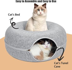 Collapsible Donut <b>Cat</b> Tunnel Bed Anti-Anxiety Felt <b>Cat</b> Cave for Small Dogs Pet Bed with Solid Pattern - Product Image 3