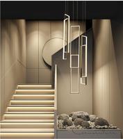 Grand Escalier Lustre Haut Plafond Réglable Noir Rectangle Lustre Luminaire Suspendu Moderne Suspension