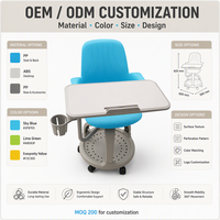 Chaise ergonomique mobile en plastique pour salle de classe et salle de formation, avec plateau, tablette d'écriture et porte-gobelet, OEM ODM
