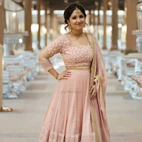 Élégant Lehenga Choli d'été pour femme, style vintage, long, décontracté, col en V, imprimé, ethnique indien/pakistanais, sans plis, réversible