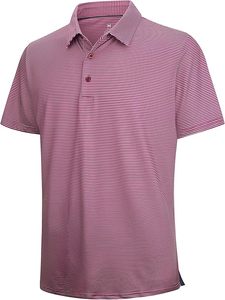 Polo de Golf a rayas de manga corta para hombre, que absorbe la humedad, ajuste de rendimiento, decoración de botones, Material de tela - Product Image 3
