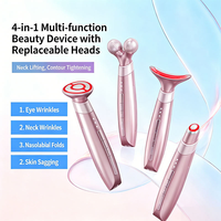 Appareil de beauté portable 4-en-1 rechargeable à microcourant et vibrations pour le visage et le cou, avec thérapie thermique pour le visage, masseur oculaire et rouleau liftant