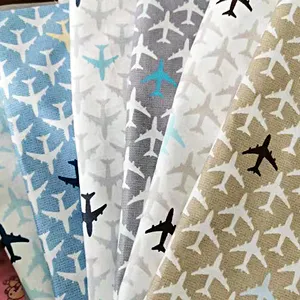 Aircraft pattern transportation solid color background multicolor printing cotton fabric