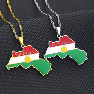 สร้อยคอจี้แฟชั่นหรูหรา สแตนเลส 316L ชุบทอง 14k 18k PVD ลายแผนที่เคอร์ดิสถาน สำหรับผู้หญิง - Product Image 2