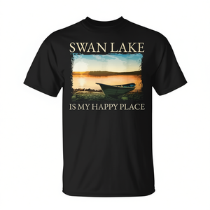 Camiseta Swan Lake negra para adultos, unisex, cuello redondo, estampado digital, diseño Lake Life - Product Image 2