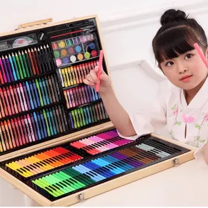 Wholesale Watercolor Pen Crayon Powder Drawing Tools 251 Pcs Wooden Box Painting Gift Set For Kids School Art Supplies