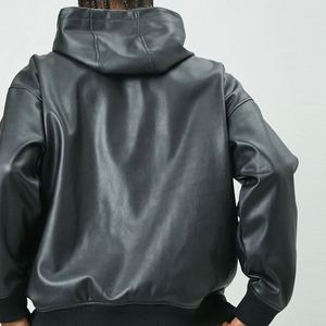 RUYI Fashion <b>Men</b> <b>Hoodie</b> Faux Leather <b>Hoodie</b> Pu Leather <b>Hoodie</b> for <b>Men</b> - Product Image 3