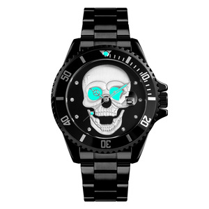 Stylish Men's Waterproof Quartz Watch With Rhinestone Skull Design Luminous Hands Date Display Stainless Steel Band 30M Water - Product Image 1