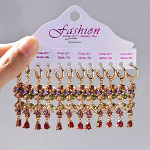 Grosir anting zirkon emas berlapis wanita kuningan untuk WANITA 14K 18K anting menjuntai zirkon perhiasan anting Pendientes De Oro De - Product Image 3