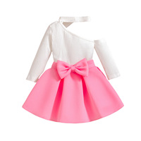 Ensemble jupe princesse pour filles, haut à manches longues col rond et épaules asymétriques, jupe à volants avec nœud papillon, collection automne, écologique