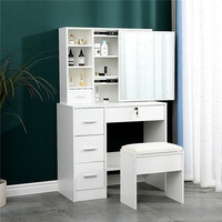 Coiffeuse blanche de style européen, armoire à bijoux, miroir, rangement de maquillage, commode