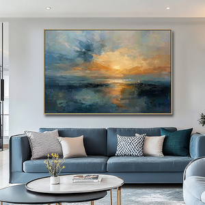Peint à <span class=keywords><strong>la</strong></span> main acrylique or <span class=keywords><strong>coucher</strong></span> <span class=keywords><strong>de</strong></span> <span class=keywords><strong>soleil</strong></span> océan thèmes salon mur Art décor abstrait paysage marin peintures - Product Image 4