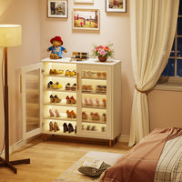 Meuble à chaussures moderne en bois blanc avec éclairage RGB, armoire de rangement multi-niveaux grande capacité, meuble à chaussures pour hall d'entrée