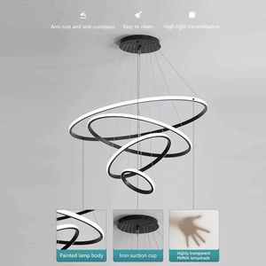 Lampadario a LED Moderno Nordico a 3 Anelli in Acrilico Dorato, Luce Bianca Calda, Lampada a Sospensione Circolare per Arredamento Casa, Hotel, Soggiorno - Product Image 3