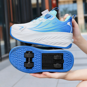 Patines de Ruedas para Niños, Zapatillas Deportivas con 4 Ruedas, Heelys Deformables para Niñas y Niños, para Exteriores, Otoño, Meike, Hebilla Giratoria, Suela de Malla Degradada - Product Image 1