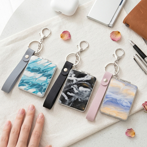 Wholesale Custom Rectangular Acetate Acrylic Compact <strong>Mirror</strong> Keychain with <strong>Leather</strong> <strong>Strap</strong> Double Sided Foldable Pocket <strong>Mirror</strong> - Product Image 1
