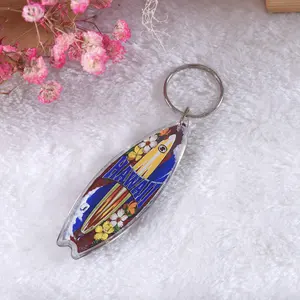 프로모션 선물 서핑 보드 플라스틱 아크릴 사진 열쇠 고리 장식 키 체인