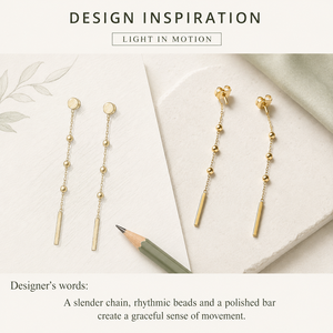 Pendientes de Barra Larga de Acero Inoxidable con Cadena, Chapados al Vacío en Oro de 14K, Diseño Delicado con Cuentas Colgantes, Color Oro y Plata - Product Image 4