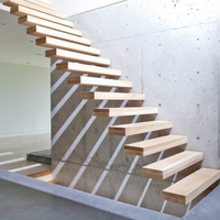 Escalier flottant/escaliers en porte-à-faux cachés/escalier de type mur avec bandes de roulement en verre ou bandes de roulement en bois