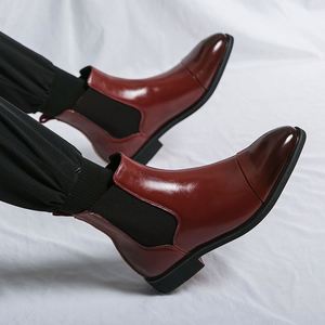 Chaussures en cuir rouge à tige haute les plus vendues, grande taille, chaussures décontractées pour hommes, bottes Chelsea en gros - Product Image 2