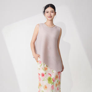 T-shirt sans manches plissé PY pour femme, été, grande taille, coupe ample, 100% polyester, débardeur décontracté - Product Image 5