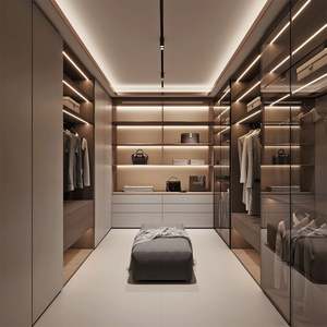 Wood Bedroom Villa <b>Wardrobe</b> Custom Luxury Modern Walk-In Closet with Glass Doors Eco-Friendly Large Capacity Storage - Product Image 1
