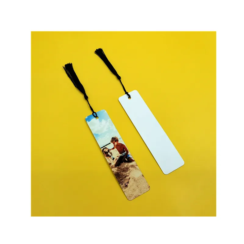 Popular Selling Custom Sizes Gloss White Bookmark Metal signs Full Color Sublimation Printing Bookmark with tassels