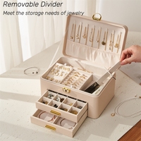Vente en gros personnalisable Femme Luxe Bijoux Organisateur Pu Cuir Marron Beige Bijoux Cadeau Tiroir Boîte avec Serrure
