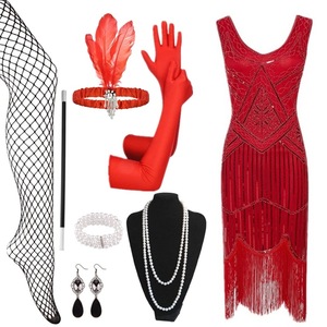 <span class=keywords><strong>Abito</strong></span> <span class=keywords><strong>Vintage</strong></span> Anni '20 con Paillettes per Donna, Stile Gatsby, per Feste Serali, Abbigliamento Formale, Set di 8 Pezzi con Copricapo di Piume e Collana, Ideale per Cene di Gala - Product Image 5