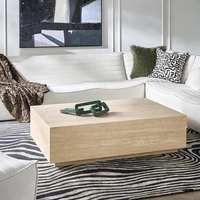 Table basse en marbre Newstar, design moderne et simple, socle en travertin, cube en travertin