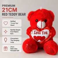 Ours en peluche rouge à paillettes de 21 cm avec boucle de suspension, cœur « Je t'aime », animaux en peluche doux, cadeau de la Saint-Valentin pour petite amie