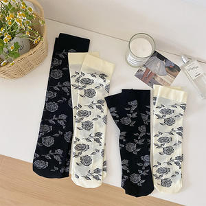 <span class=keywords><strong>ถุง</strong></span>เท้าผ้าแจ็คการ์ดลายดอกครึ่งน่องสไตล์วินเทจ<span class=keywords><strong>ถุง</strong></span>เท้าบางสไตล์โลลิต้าญี่ปุ่นโลลิต้าดอกกุหลาบเข้มยาวถึง<span class=keywords><strong>น่อง</strong></span>ถักนิตติ้ง - Product Image 1