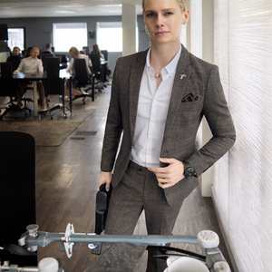 Costume à carreaux tendance coréen pour homme, vente chaude, automne-hiver, décontracté, deux pièces, coupe britannique, taille plus - Product Image 3