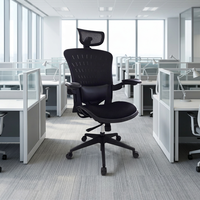 Silla de Oficina Ergonómica Moderna de Malla con Reposabrazos Ajustables, Reposacabezas Integrado y Base Giratoria para Uso en Oficina y Hogar