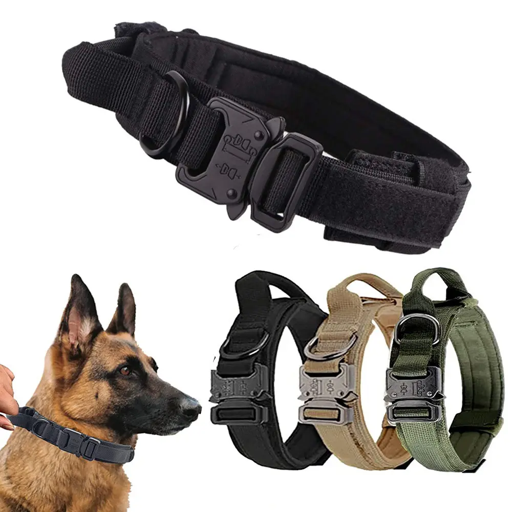 Ensemble de laisses tactiques pour animaux de compagnie, en Nylon robuste et réglable, collier K9 pour chien avec boucle en métal pour grands chiens