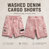 Shorts en jean cargo vintage personnalisés en gros, style hip-hop, avec patchs, broderies de lettres, ourlet effiloché, multi-poches, pour hommes - Fabricant