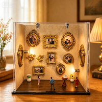 Boîte de présentation vintage en acrylique pour mini-musée DIY, personnalisable en usine, avec 9 mini-encadrements et éclairage LED pour la maison