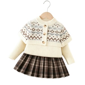Ensemble de pulls pour enfants, châle, <span class=keywords><strong>cardigan</strong></span> tricoté, automne-hiver, nouveau <span class=keywords><strong>style</strong></span>, jupe à carreaux <span class=keywords><strong>style</strong></span> occidental pour bébé fille, <span class=keywords><strong>style</strong></span> coréen - Product Image 1