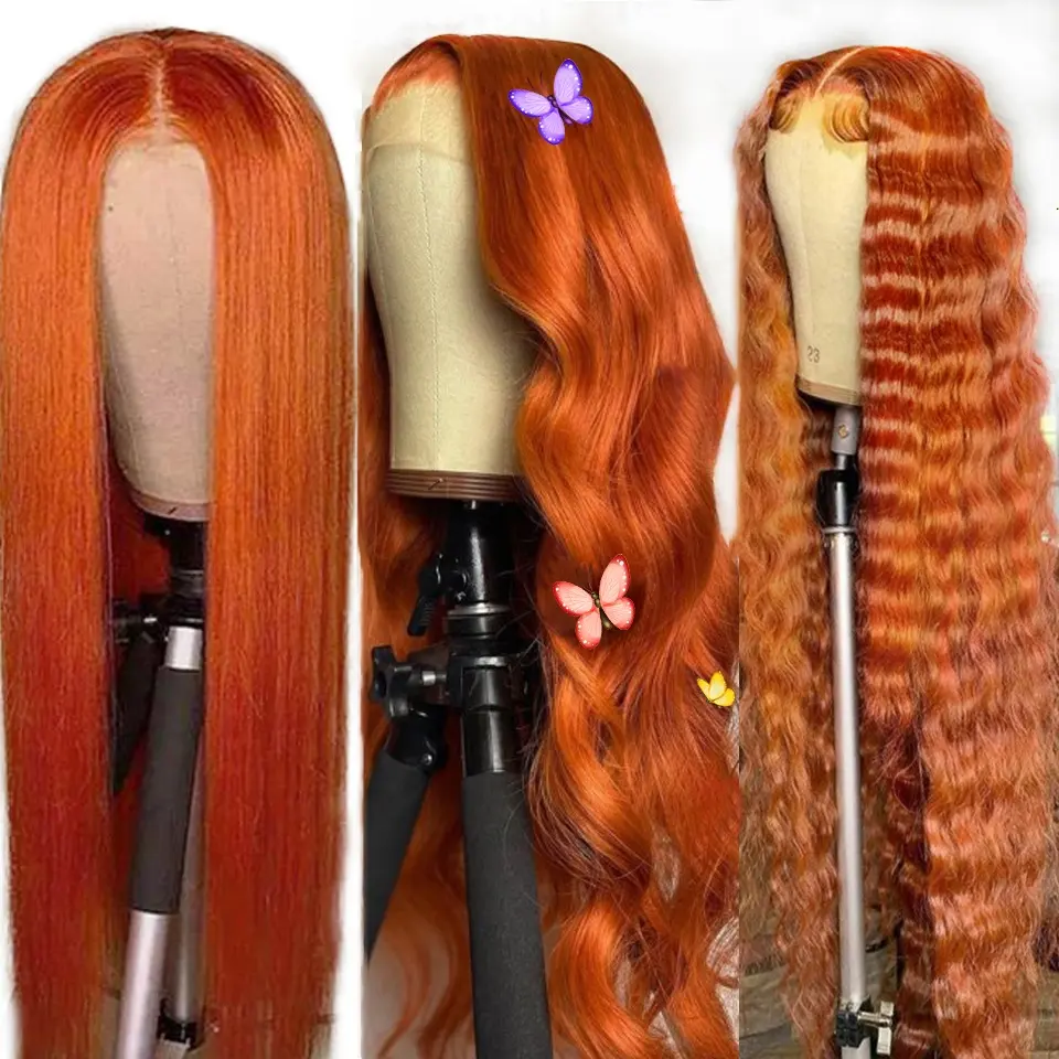 Ginger Red Orange HD Lace Front Wig , 99j Red Color Human Hair Wigs For Black Woman , Orange Color Wig Lace Front Human Hair