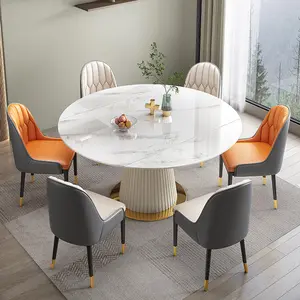Tavolo da pranzo moderno minimalista multifunzionale rotativo con bordo di pietra di lusso leggero, piccolo tavolo rotondo