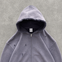 Sudadera con capucha para hombre personalizada, estilo streetwear, con borde deshilachado, estampado de salpicaduras de pintura, rasgada, oversize, vintage, lavada, desgastada, con cremallera