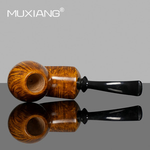 Muxiang Wooden Tobacco Pipe Straight Type Gold With Black Stem Handmade Smoking Accessory - Product Image 1