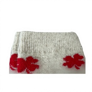 Wholesale White Red Clover Crew <b>Socks</b> 100% Mongolian Sheep Wool Knitted <b>Winter</b> Warm Thick Floral <b>Socks</b> for Women - Product Image 4
