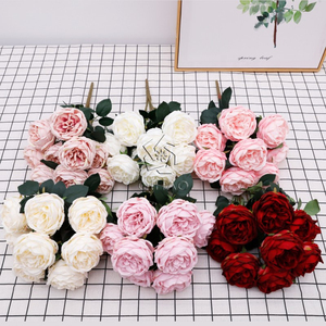 ดอกกุหลาบผ้าไหมเทียมขายส่ง ช่อดอกไม้สำหรับงานแต่งงาน 10 หัว ช่อดอกไม้ประดิษฐ์สำหรับตกแต่งงานแต่งงาน - Product Image 4