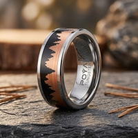 Bague de mariage unisexe en carbure de tungstène poli argenté 8 mm avec incrustation en fer brossé motif pin forestier classique