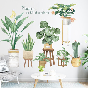 Adesivo Murale con Piante Verdi Rimovibile, Sticker in Vinile Botanico ad Acquerello con Citazioni Ispiratrici <span class=keywords><strong>per</strong></span> Soggiorno e Camera da Letto - Product Image 1
