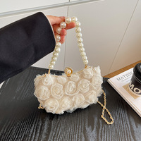 2025 nouvelle perle chaîne Clip coquille sac Style chinois littéraire dames sac à bandoulière dentelle fleur Polyester mode sac à bandoulière