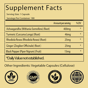5 в 1 капсулах ашваганда, добавлена куркума, родиола розовая, имбирь, черный перец, настроение, общее самочувствие и иммунная поддержка - Product Image 2